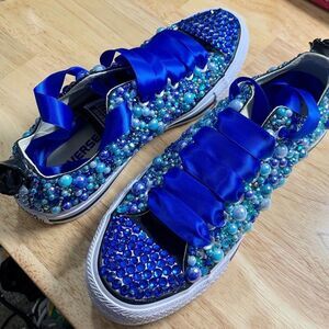 Custom ORDER Converse Pearl And Rhinestone Encrusted Statement Sneakers